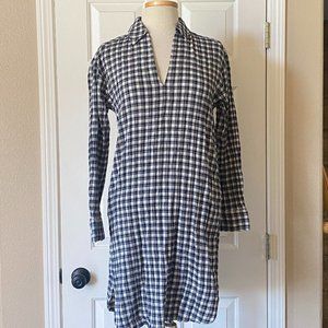 H&M NWT Long Sleeve V-Neck Navy Checked Collared Shirt Dress - Cute for Fall!